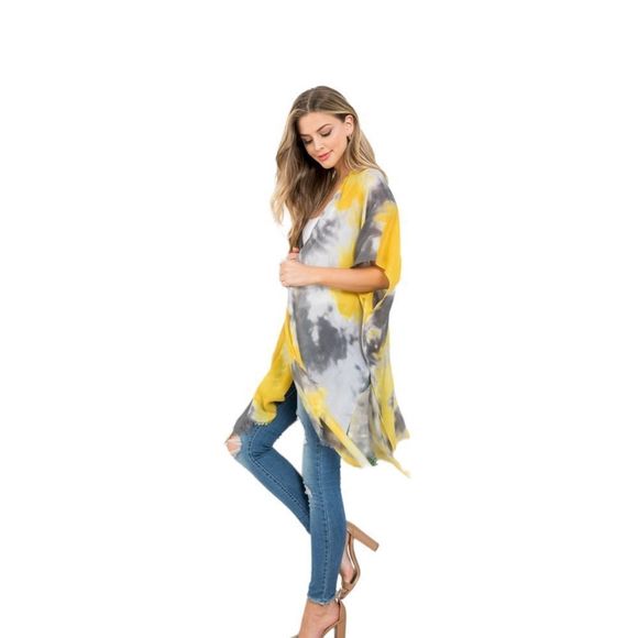 TIE DYE TWO TONE OPEN FRONT KIMONO - ONE SIZE - Picture 3 of 9